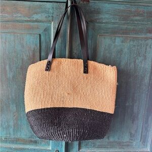 Eileen Fisher Bamboula Colorblock Sisal Tote Bag Purse